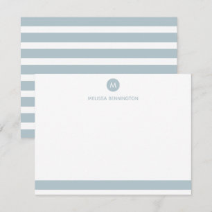 Dusty Blue and White Striped Personalized Monogram Note Card