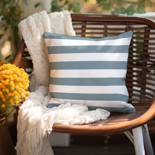 Dusty Blue and White Stripes Outdoor Pillow