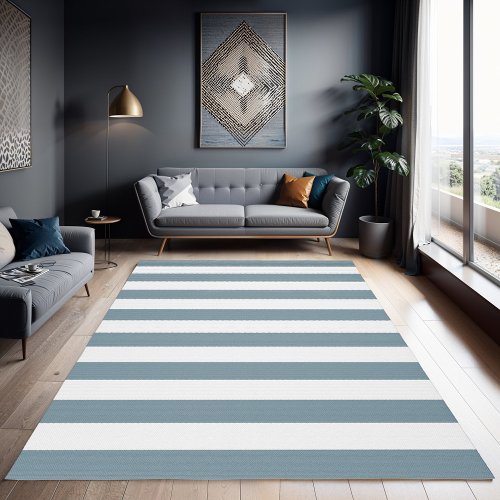 Dusty Blue and White Stripes Rug