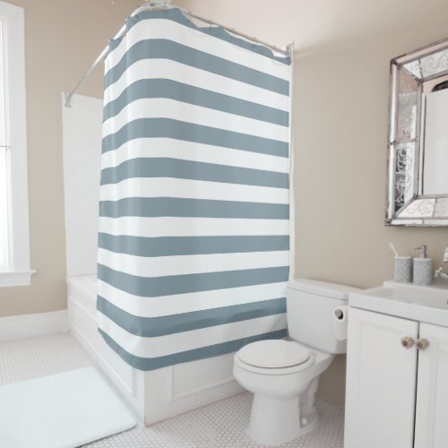 Dusty Blue and White Stripes Shower Curtain