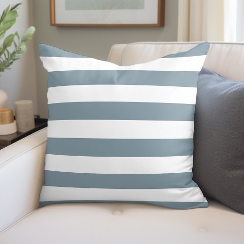 Dusty Blue and White Stripes Throw Pillow