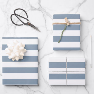 Dusty Blue and White Stripes Wrapping Paper Sheets