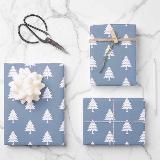 Dusty blue and white tChristmas holiday Wrapping Paper Sheets (Front)