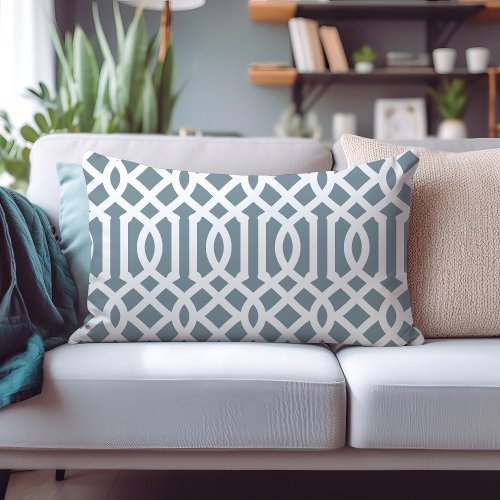 Dusty Blue and White Trellis Pattern Lumbar Pillow