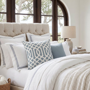 Dusty Blue and White Trellis Pattern Throw Pillow