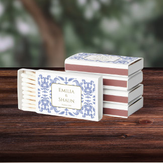 Dusty Blue and White Vintage-Style Patterned Matchboxes