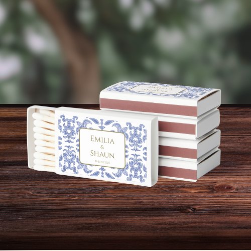 Dusty Blue and White Vintage_Style Patterned  Matchboxes