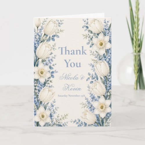 Dusty Blue and White Wedding Thank You Card