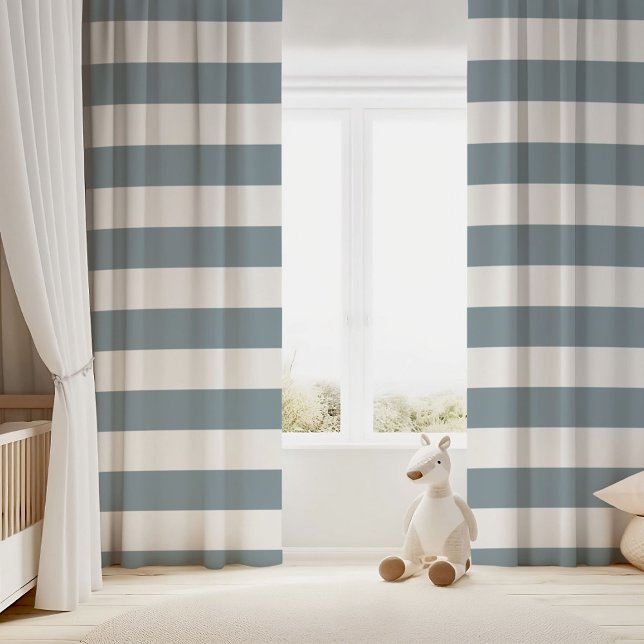 Dusty Blue and White Wide Horizontal Stripe Blackout Curtains (Creator Uploaded)