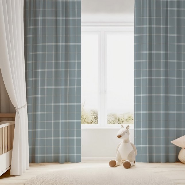 Dusty Blue and White Windowpane Check Blackout Curtains (Creator Uploaded)