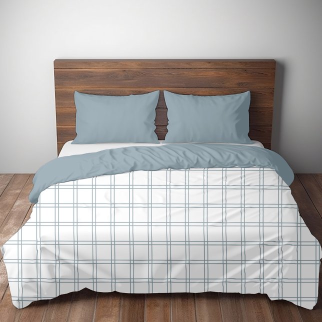 Dusty Blue and White Windowpane Check Duvet Cover (Creator Uploaded)