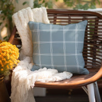 Dusty Blue and White Windowpane Check Throw Pillow