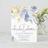 Dusty blue and yellow floral bridal shower invitation (Standing Front)