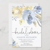 Dusty blue and yellow floral bridal shower invitation (Front)