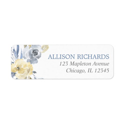 Dusty blue and yellow floral watercolors label