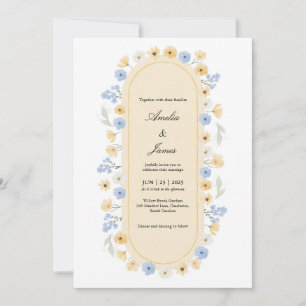 Dusty Blue and Yellow Wildflower Garden Wedding Invitation
