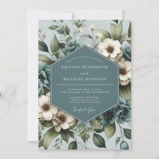 Dusty Blue Anemone Bloom Wedding Invitation (Front)