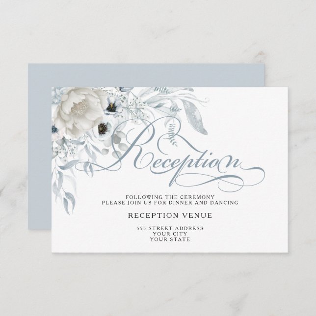 Dusty Blue Anemone Peony Floral Invitation (Front/Back)