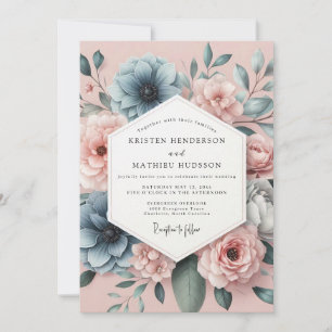 Dusty Blue Anemone Romance Wedding Invitation