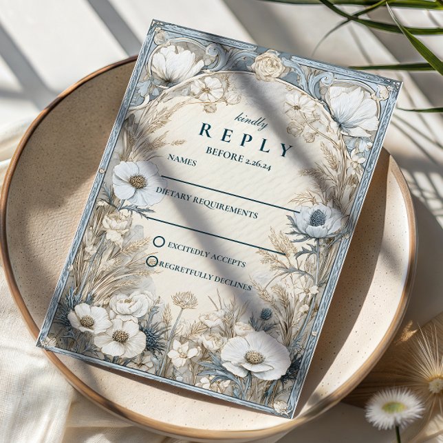 Dusty Blue Anemone Wedding RSVP Card (Creator Uploaded)