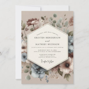 Dusty Blue Antique Floral Wedding Invitation
