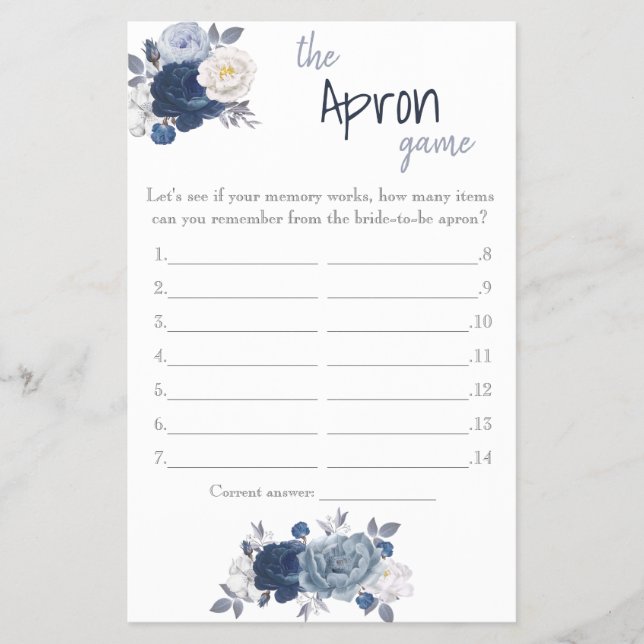 Dusty Blue Apron Game–Elegant Bridal Shower Prin Flyer (Front)