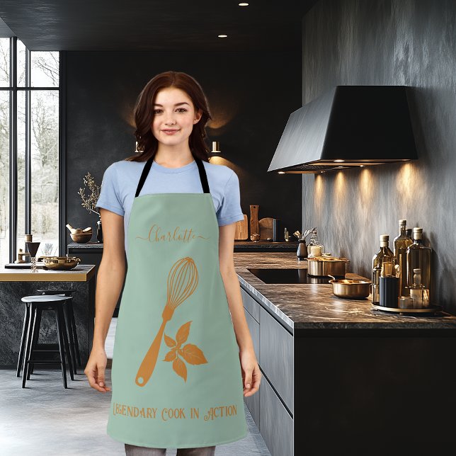 Dusty Blue Apron with Bronze Whisk and Herb Design (Creator Uploaded)