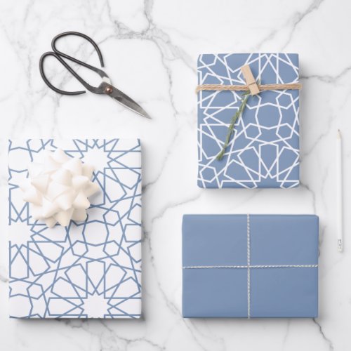 Dusty Blue Arabesque Pattern Gift Wrapping Paper