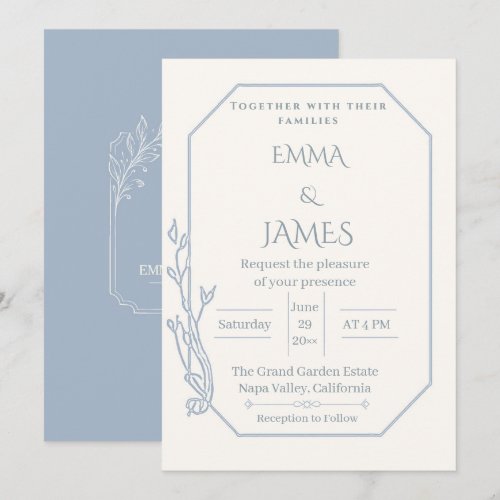 Dusty Blue Arch Botanical Wedding Invitation