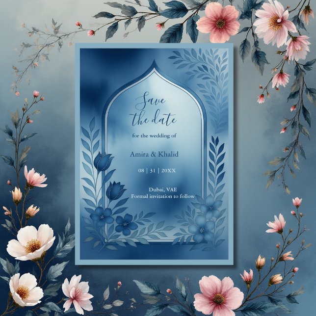 Dusty Blue arch floral Wedding save the date  Invitation (Creator Uploaded)