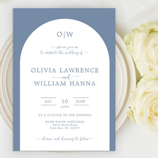 Dusty Blue Arch Monogram Wedding Invitation (Creator Uploaded)