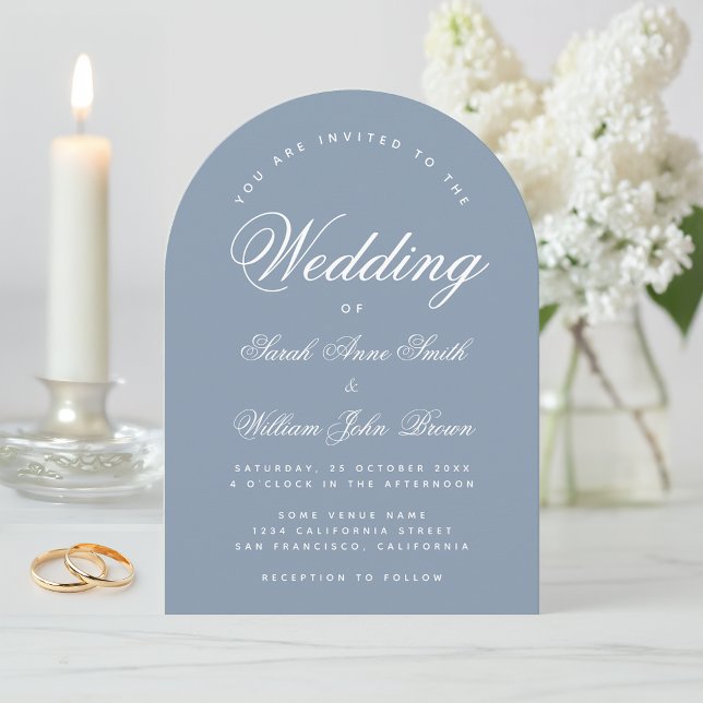 Dusty Blue Arch Simple Elegant Calligraphy Wedding Invitation (Creator Uploaded)