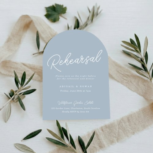 Dusty Blue Arched Minimal Rehearsal Dinner Invitation
