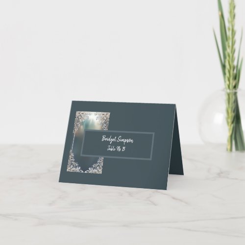 dusty blue art deco ornate frame seating card