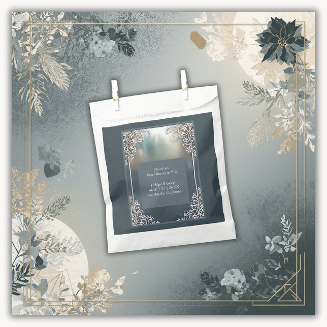 dusty blue art deco ornate frame wedding favor bag (Creator Uploaded)