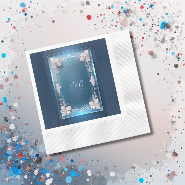 dusty blue art deco ornate frame wedding  napkins (Creator Uploaded)