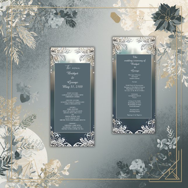 dusty blue art deco ornate frame wedding  program (Creator Uploaded)
