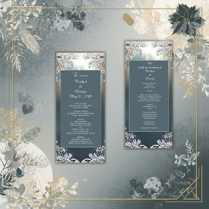 dusty blue art deco ornate frame wedding program