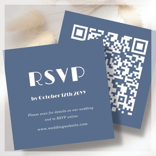 Dusty Blue Art Deco  QR Code  Wedding RSVP Enclosure Card
