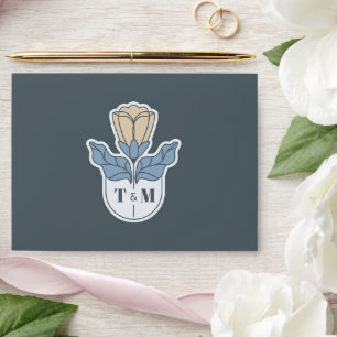 Dusty Blue Art Nouveau Floral Wedding Envelope