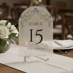 Dusty Blue Art Nouveau Floral Wedding Table Number<br><div class="desc">Romantic design with an Art Nouveau floral frame,  in the colors of dusty blue and navy with muted greens on the background of vintage paper. Elegant,  sophisticated vintage fonts complete the timeless and classy look.</div>