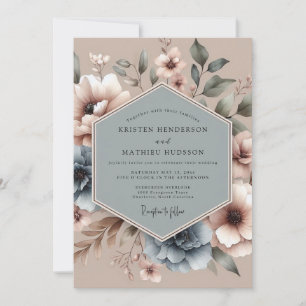 Dusty Blue Artful Bloom Wedding Invitation