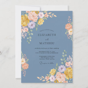 Dusty Blue Artistic Blossom Wedding Invitation