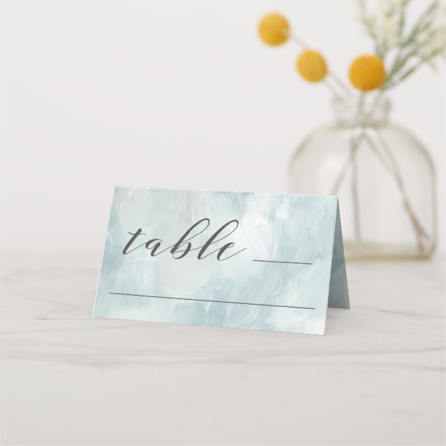 Dusty Blue Artistic Modern Abstract Brushstrokes Place Card (Front)