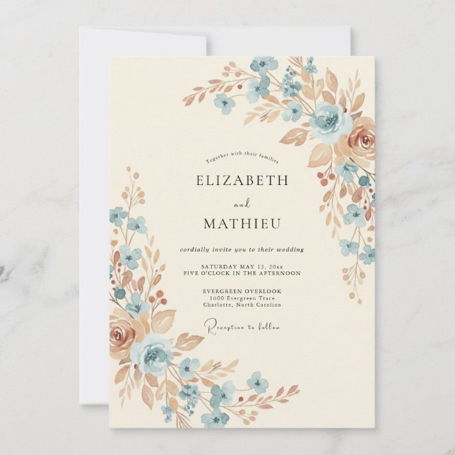 Dusty Blue Artistic Rustic Wedding Invitation (Front)