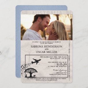 Dusty Blue Australia Passport Wedding Invitation