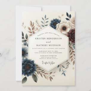 Dusty Blue Autumn Blossom Wedding Invitation