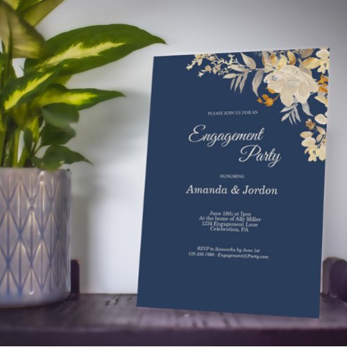 Dusty Blue Autumn Boho Engagement Party Invitation