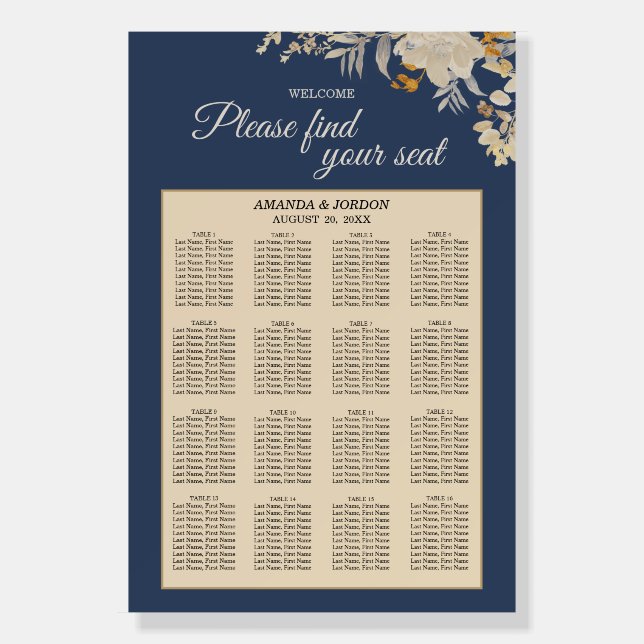 Dusty Blue Autumn Boho Seating Chart Welcome Sign (Front)