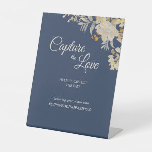 Dusty Blue Autumn Boho Wedding Capture the Love Pedestal Sign